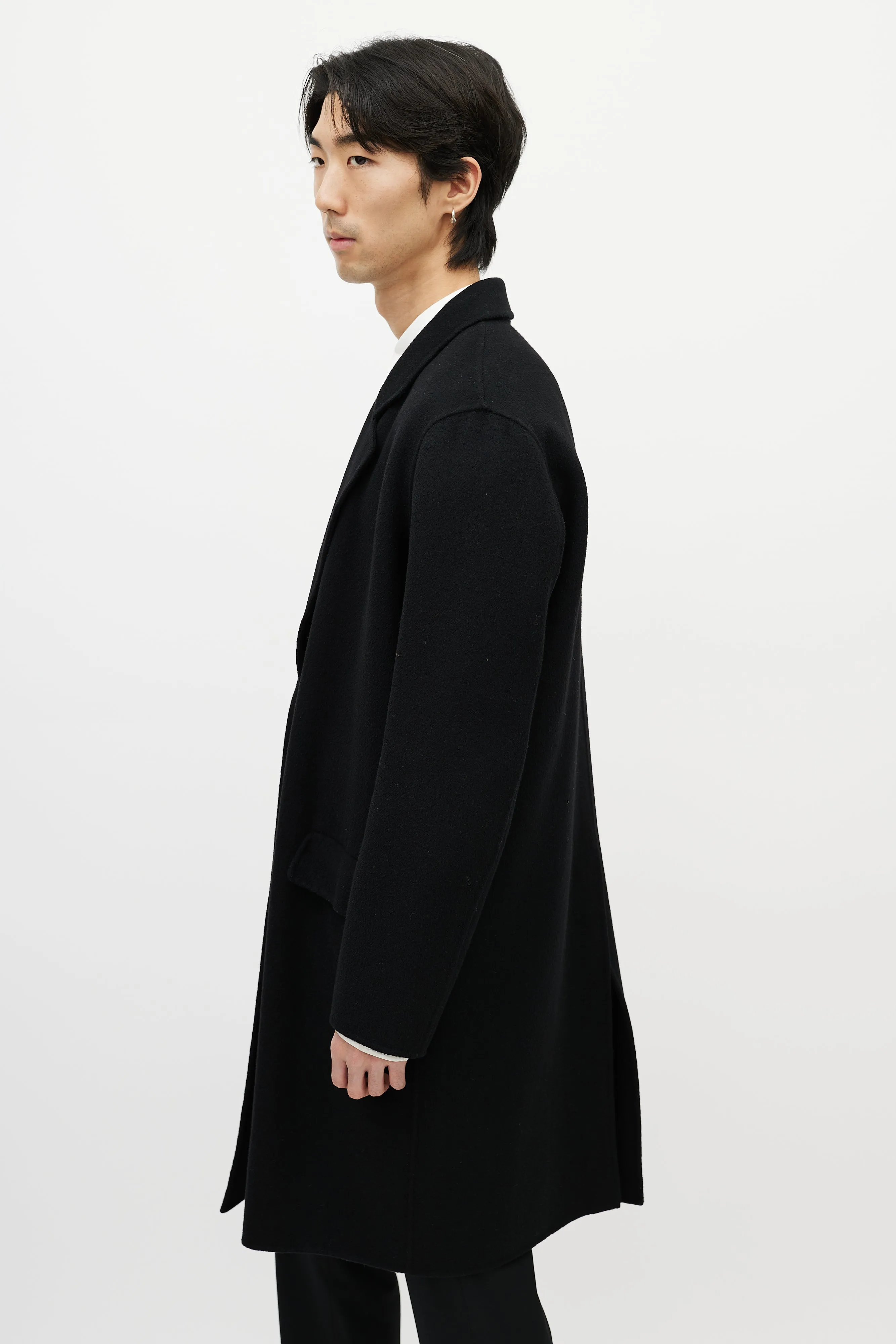 Black Wool Three Button Coat