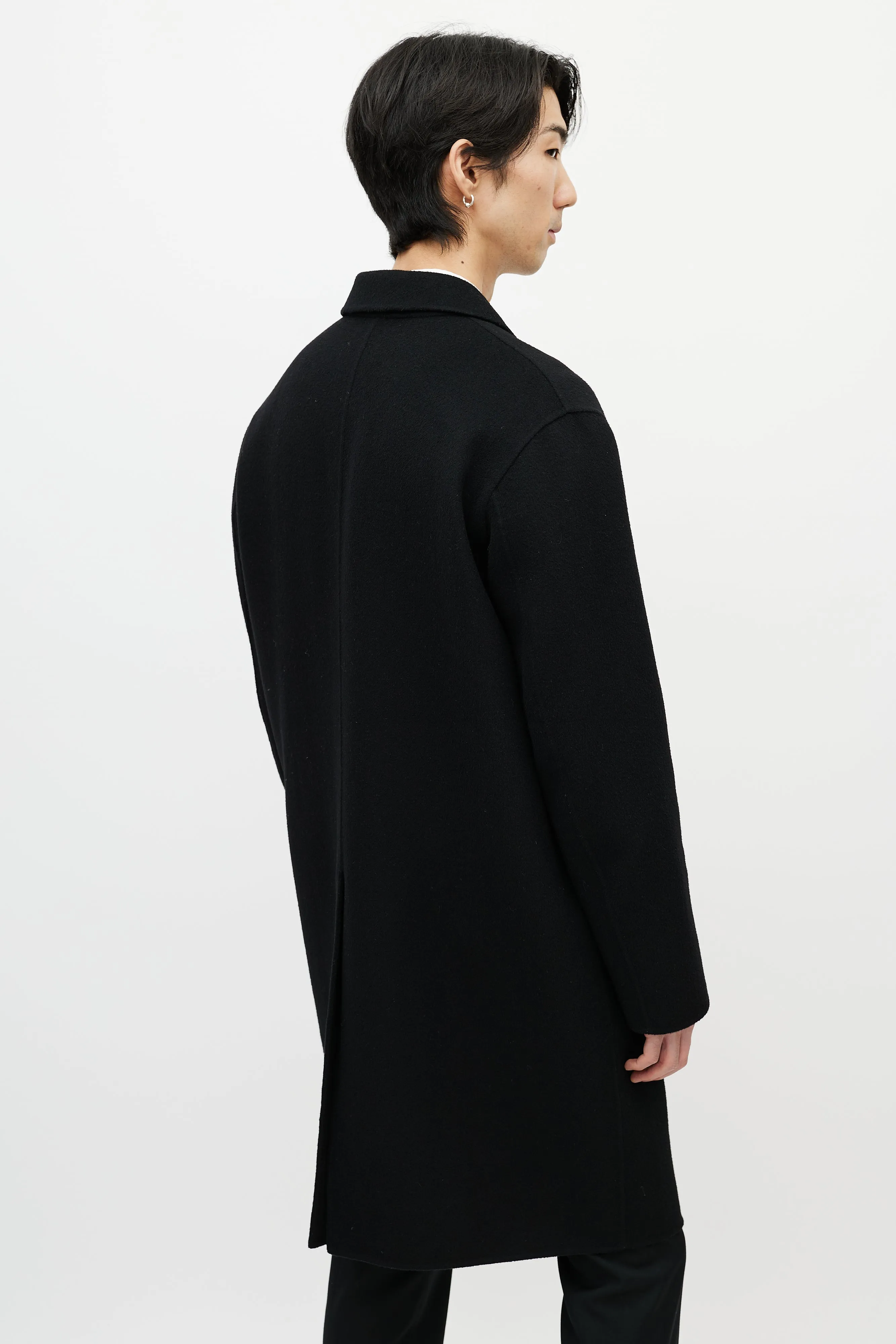 Black Wool Three Button Coat