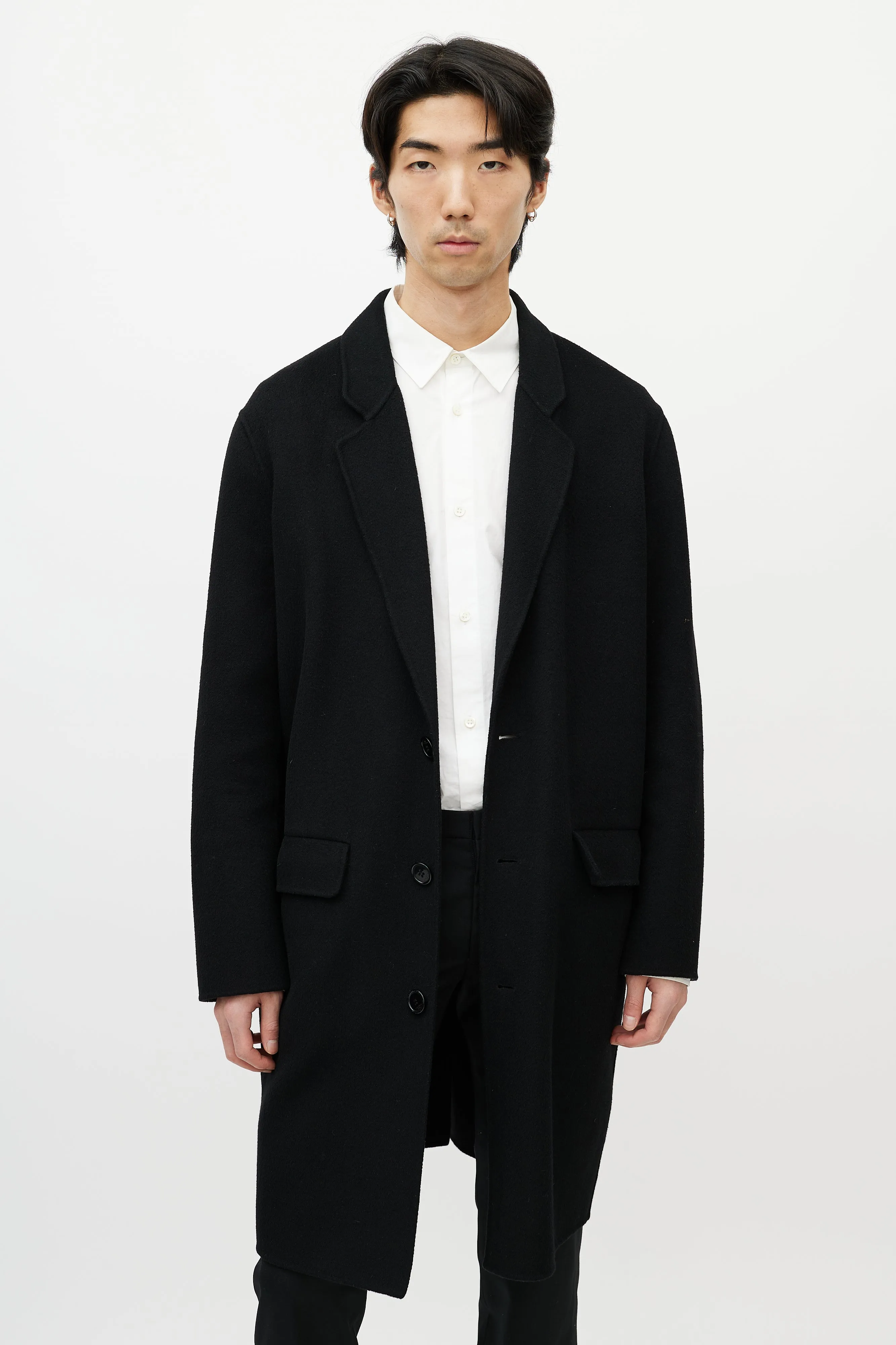 Black Wool Three Button Coat