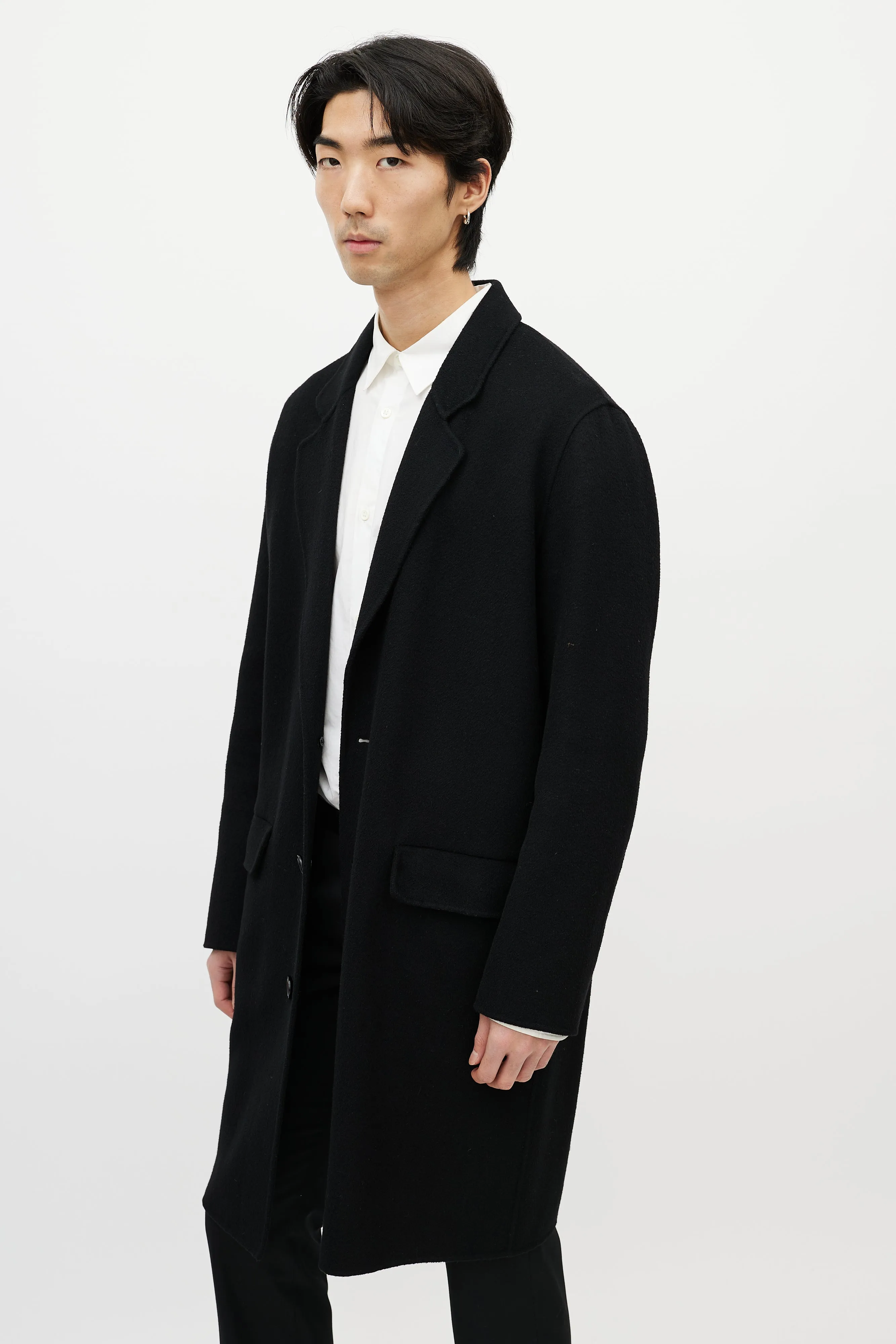 Black Wool Three Button Coat