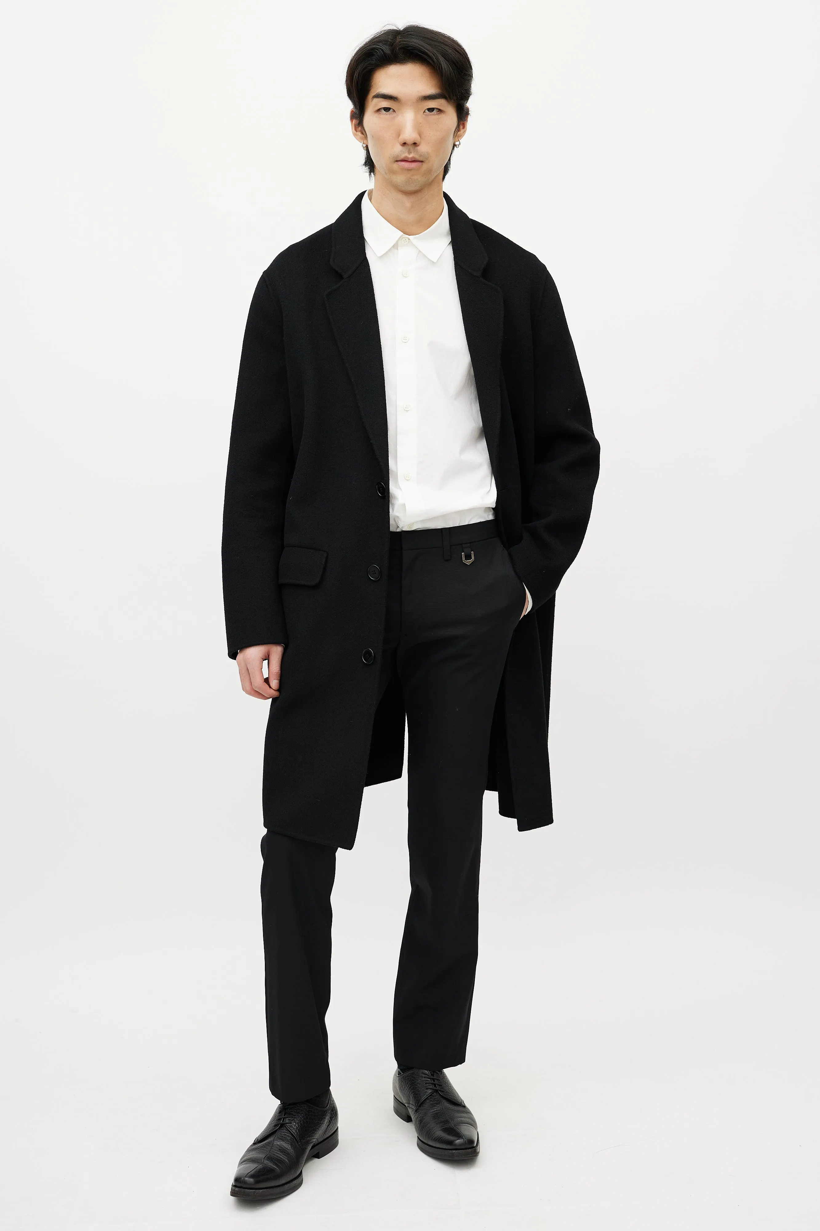 Black Wool Three Button Coat