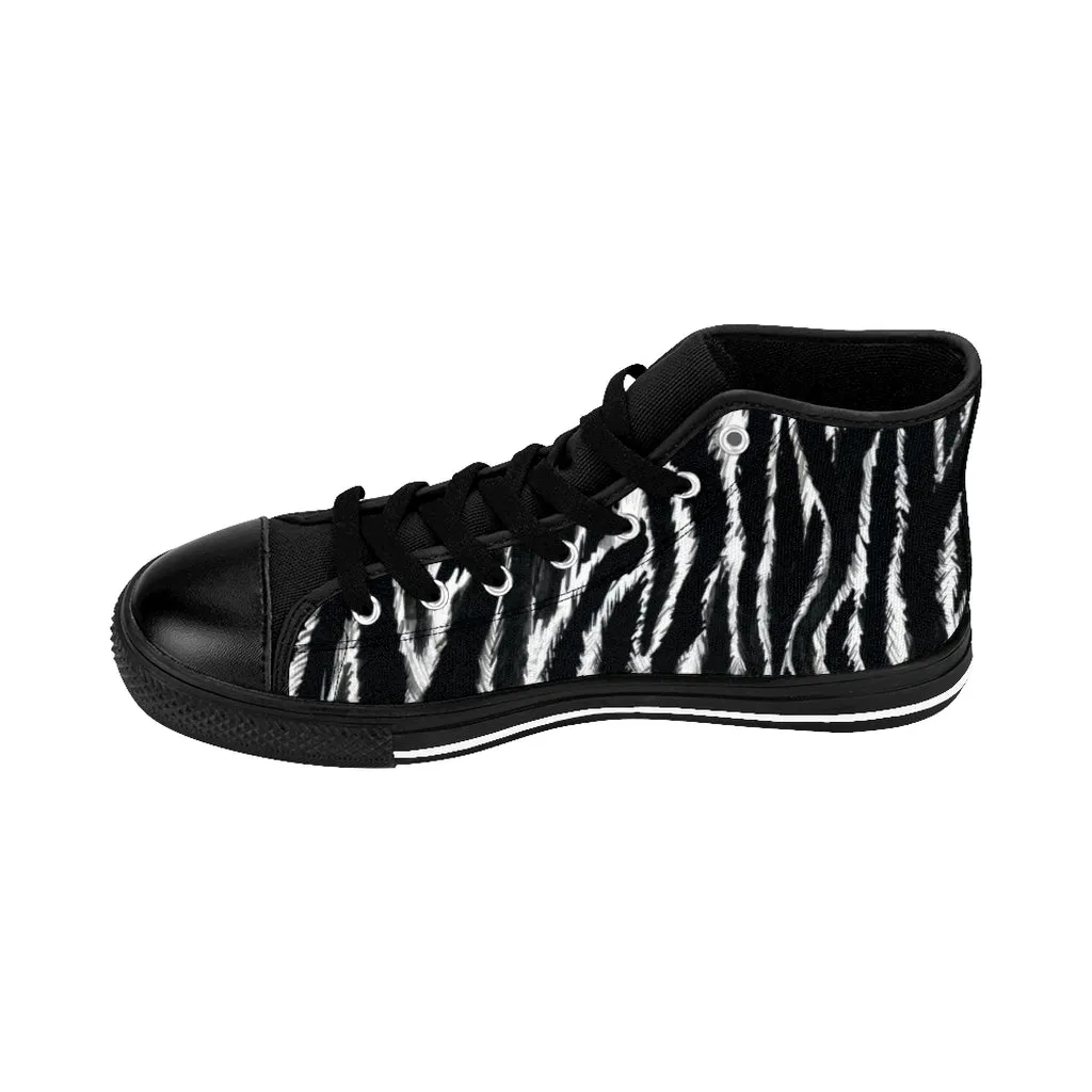 Black Zebra Women's Sneakers, Striped Animal Print Designer High-top Fashion Tennis Shoes