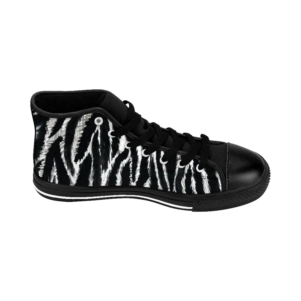 Black Zebra Women's Sneakers, Striped Animal Print Designer High-top Fashion Tennis Shoes