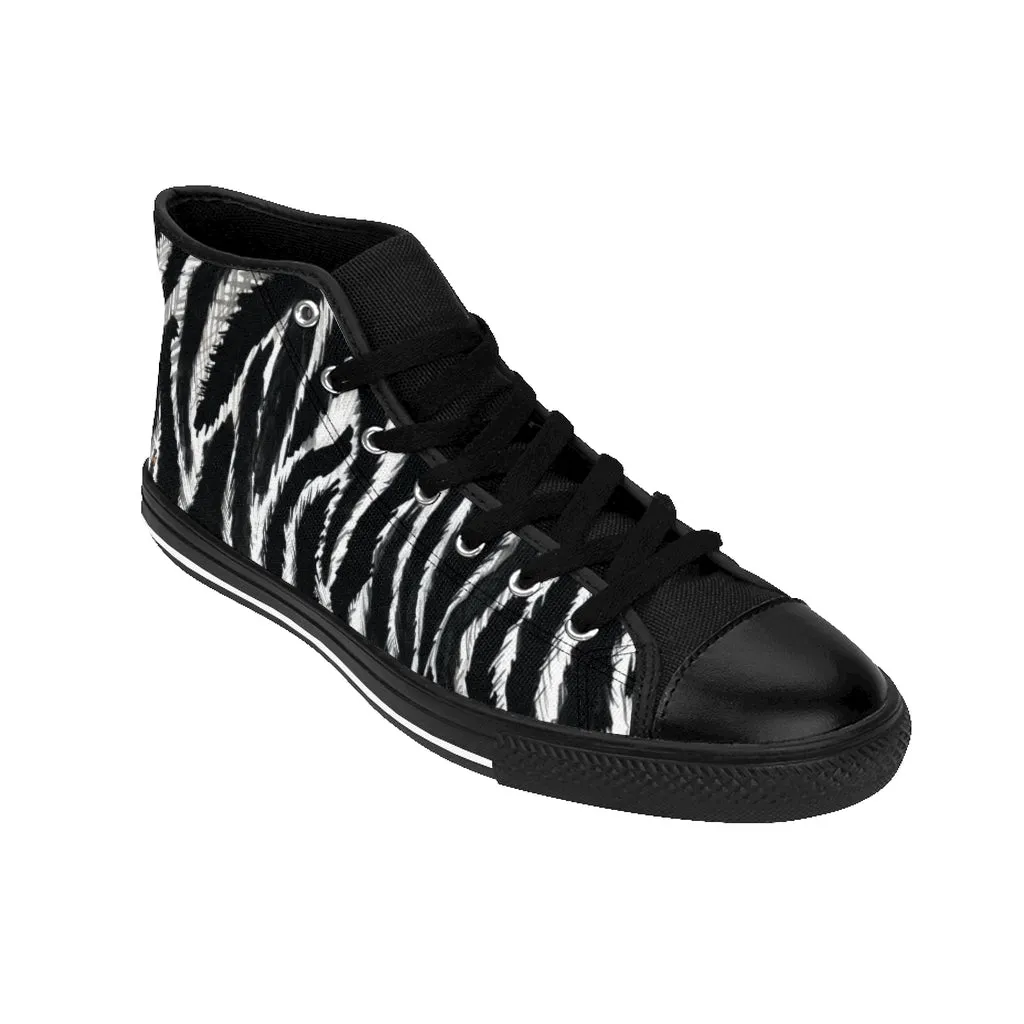 Black Zebra Women's Sneakers, Striped Animal Print Designer High-top Fashion Tennis Shoes