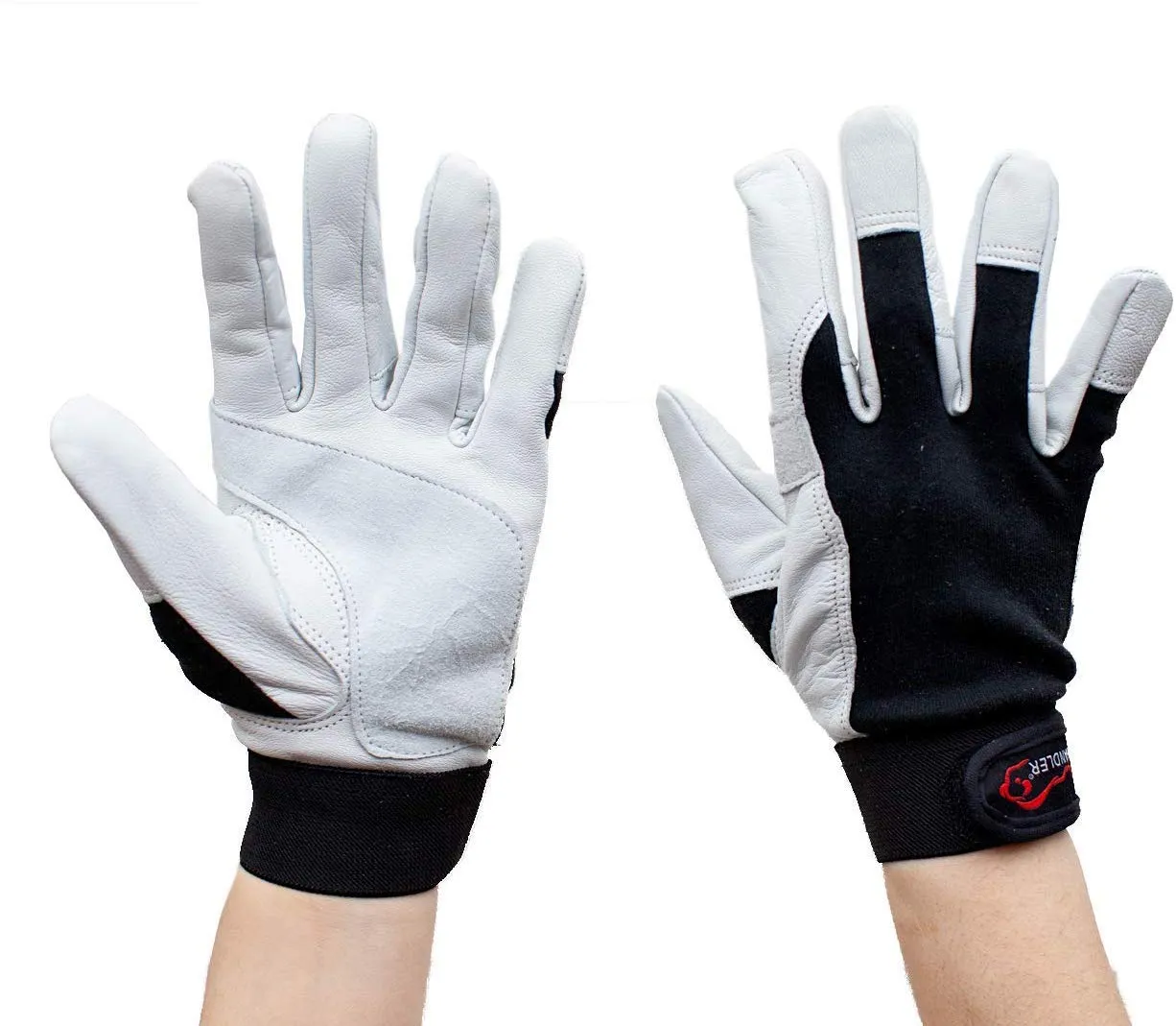 Black/White Reinforced Gloves, Secure Hook & Loop Closure - Bison Life