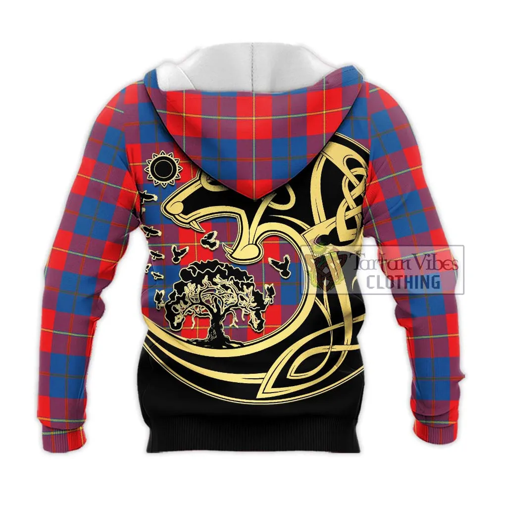 Blane Tartan Knitted Hoodie with Family Crest Celtic Wolf Style