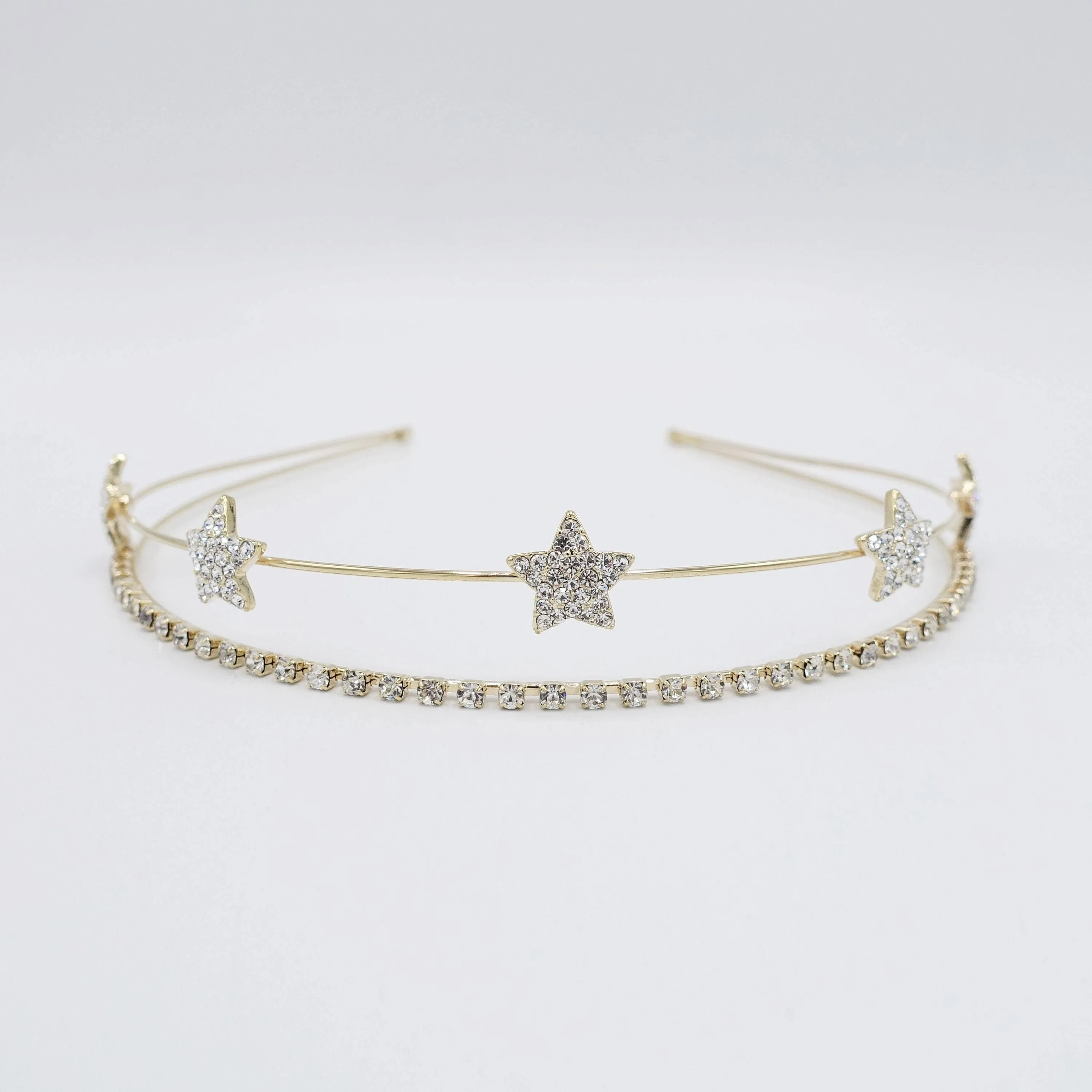 bling star rhinestone double strand metal thin hairband for women