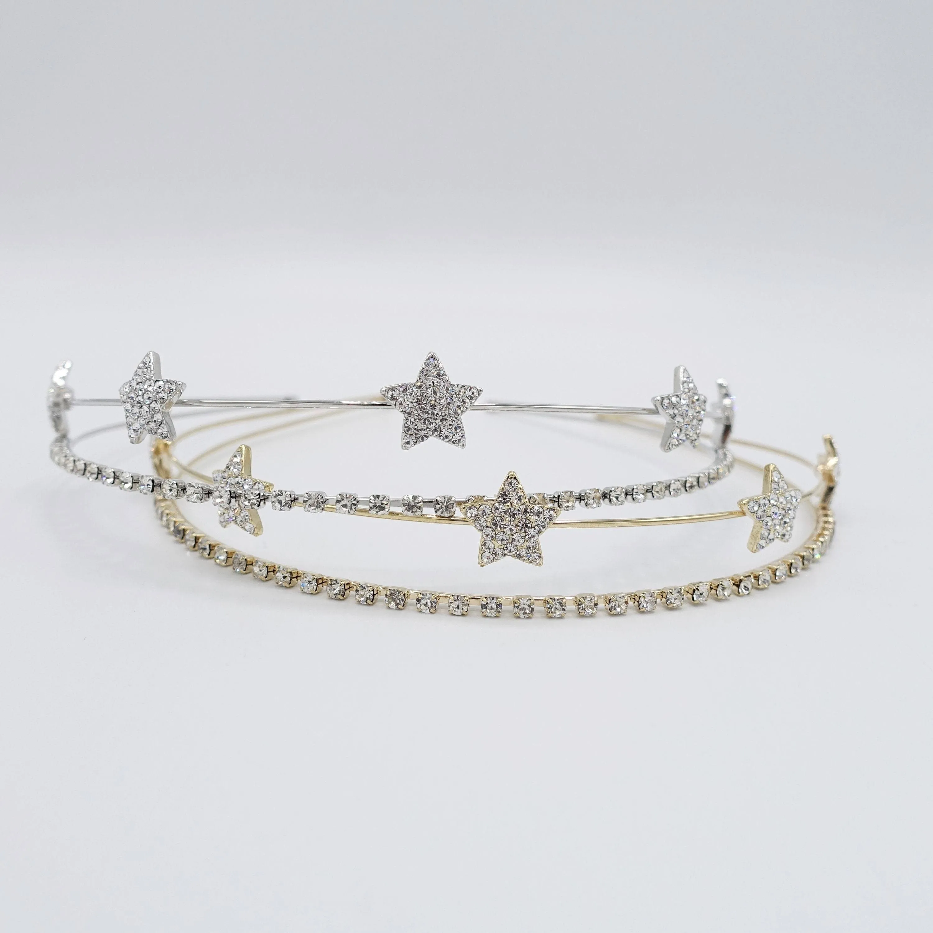 bling star rhinestone double strand metal thin hairband for women