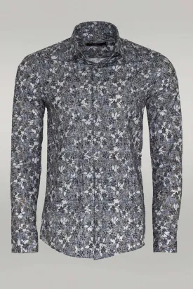 Bloom Patterned Grey Slim Fit Shirt - Wessi