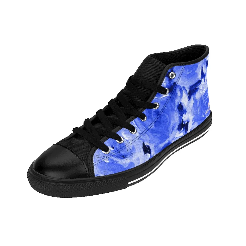 Blue Abstract Men's High-top Sneakers, Rose Floral Men's Designer Tennis Running Shoes