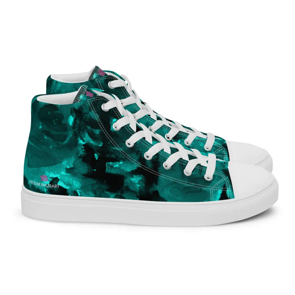 Blue Abstract Men's Sneakers, Floral Print Premium High Top Tennis Shoes For Men(US Size: 5-13)