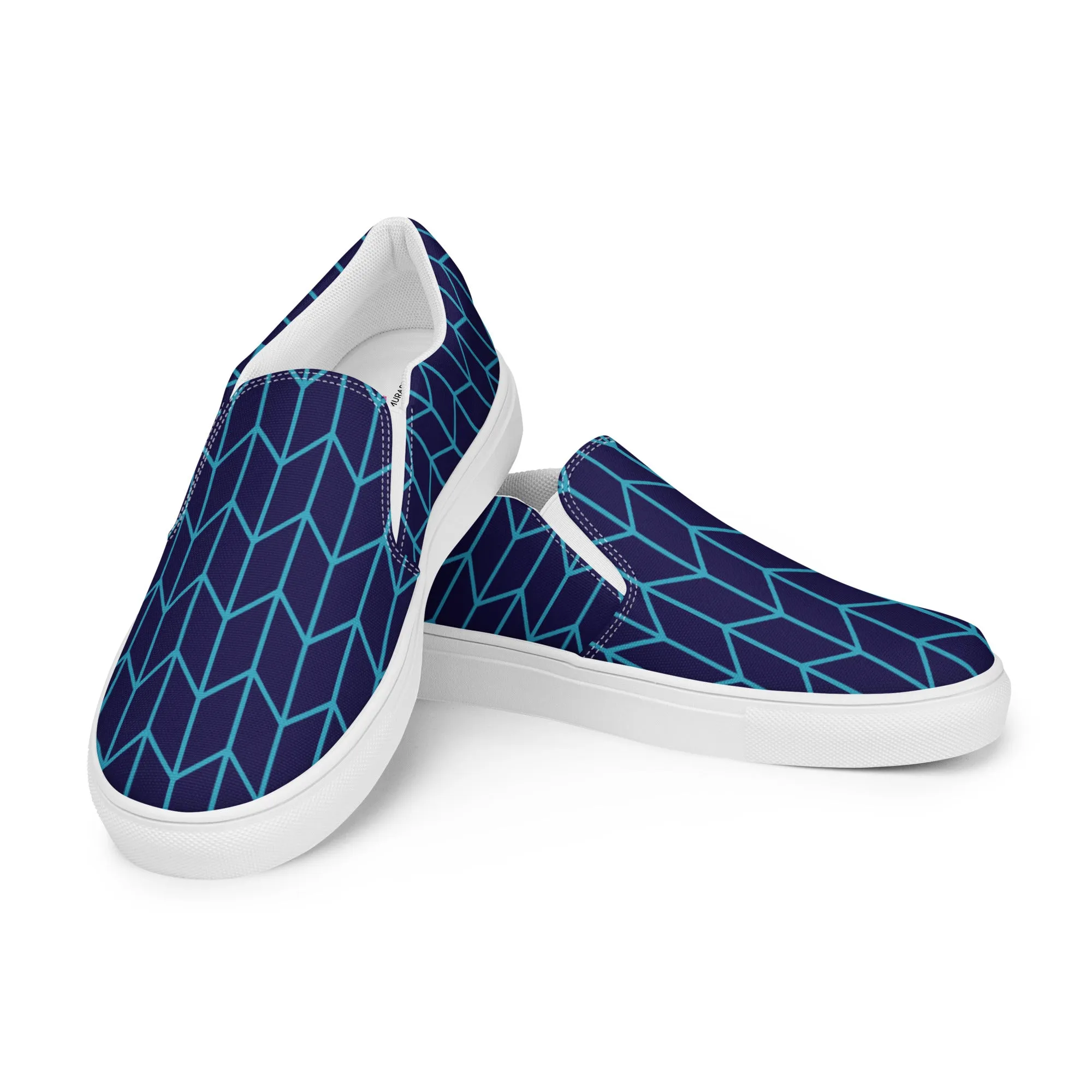 Blue Abstract Web Ladies' Sneakers, Unique Abstract Print Women’s Slip-On Canvas Shoes (US Size: 5-12)