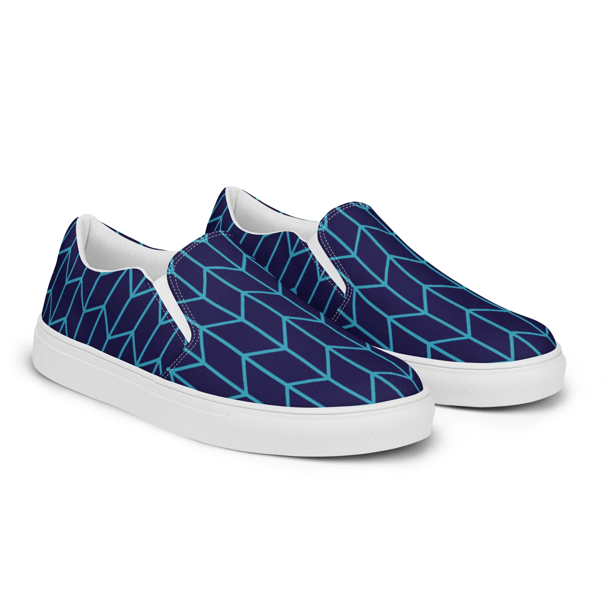 Blue Abstract Web Ladies' Sneakers, Unique Abstract Print Women’s Slip-On Canvas Shoes (US Size: 5-12)