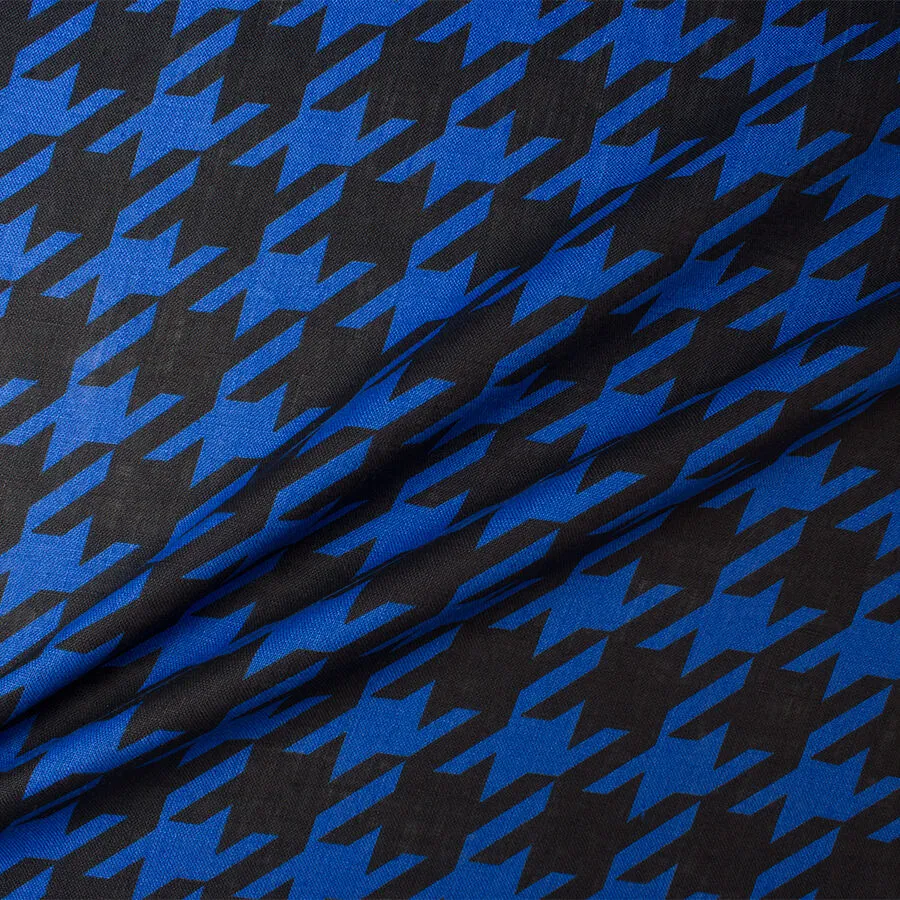 Blue & Black Houndstooth Printed Linen