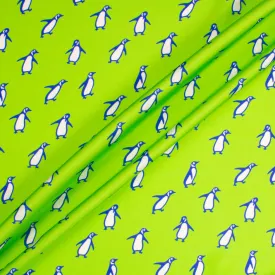 Blue & White Penguin Printed Apple Green Silk Twill