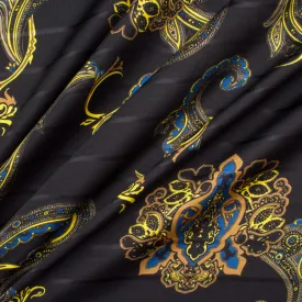 Blue & Yellow Paisley Black Silk Faille