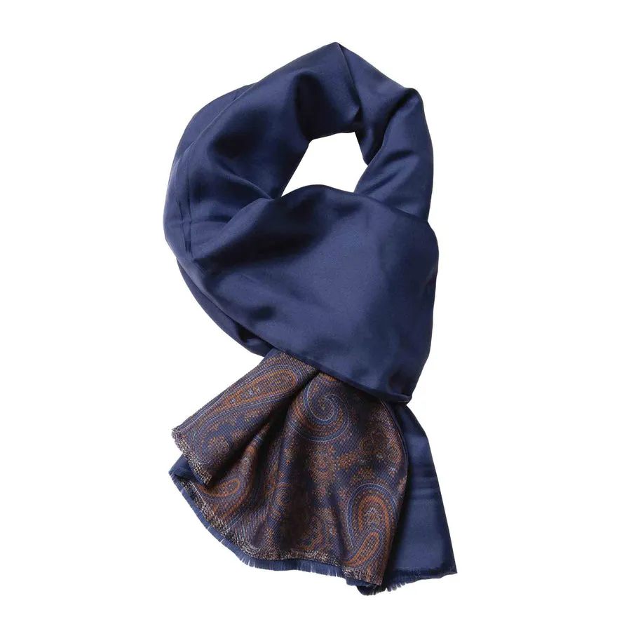 BLUE AND HAVANA PAISLEY SILK SCARF