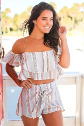 Blue and Orange Striped Two Piece Set