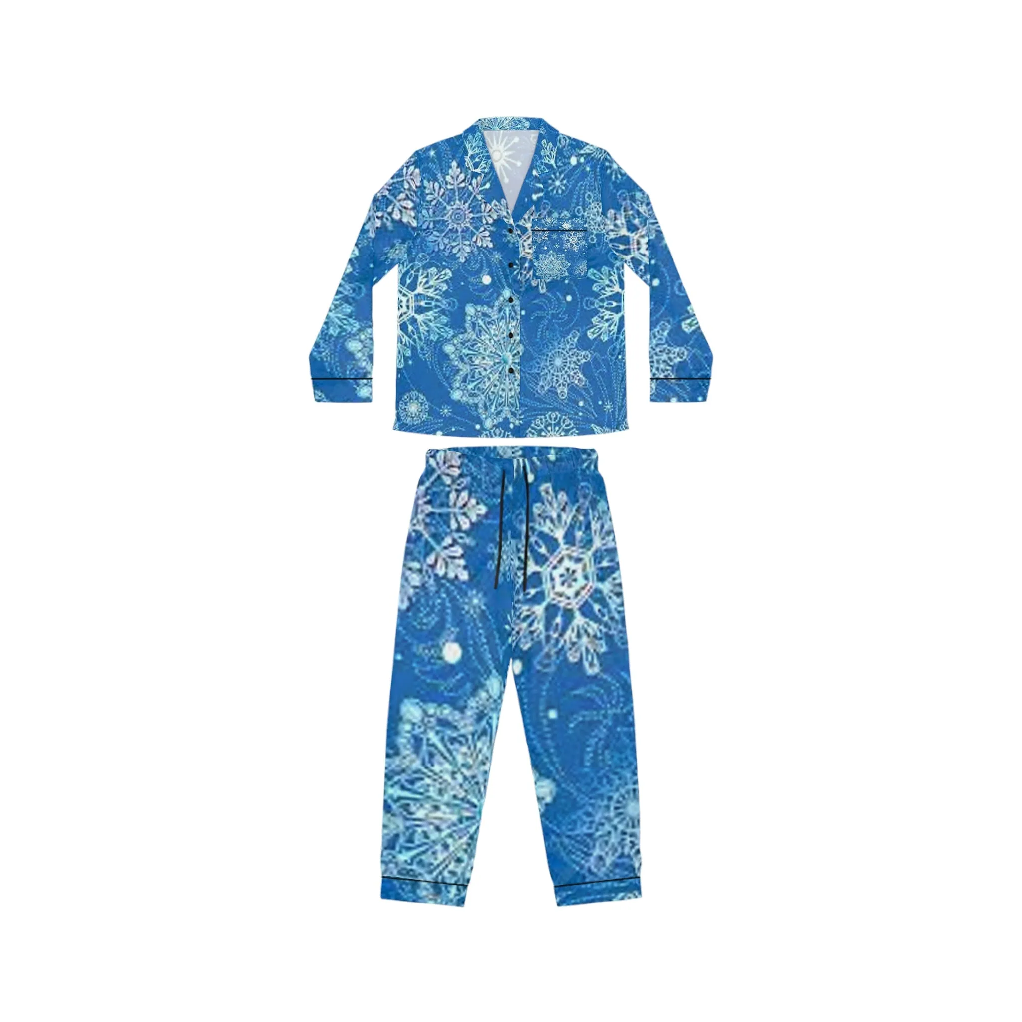 Blue and white snowflake Women's Satin Pajamas (AOP)