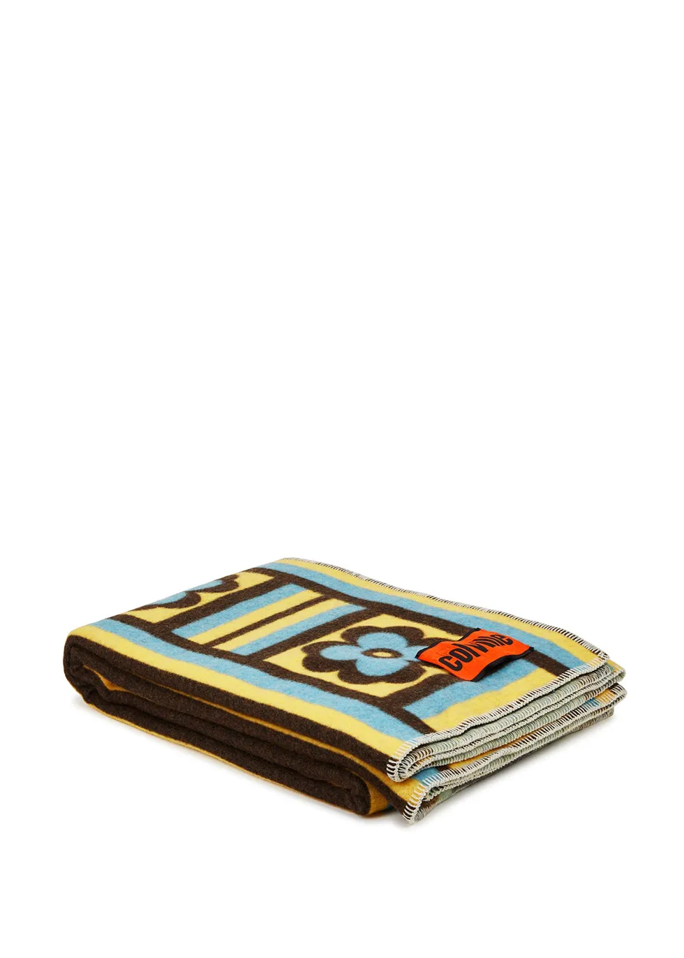 Blue and yellow flower print wool blanket