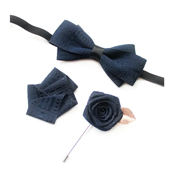 Blue Bow Tie with Buttonhole and Brooch 藍色領結配胸花   胸針 KCBT2005