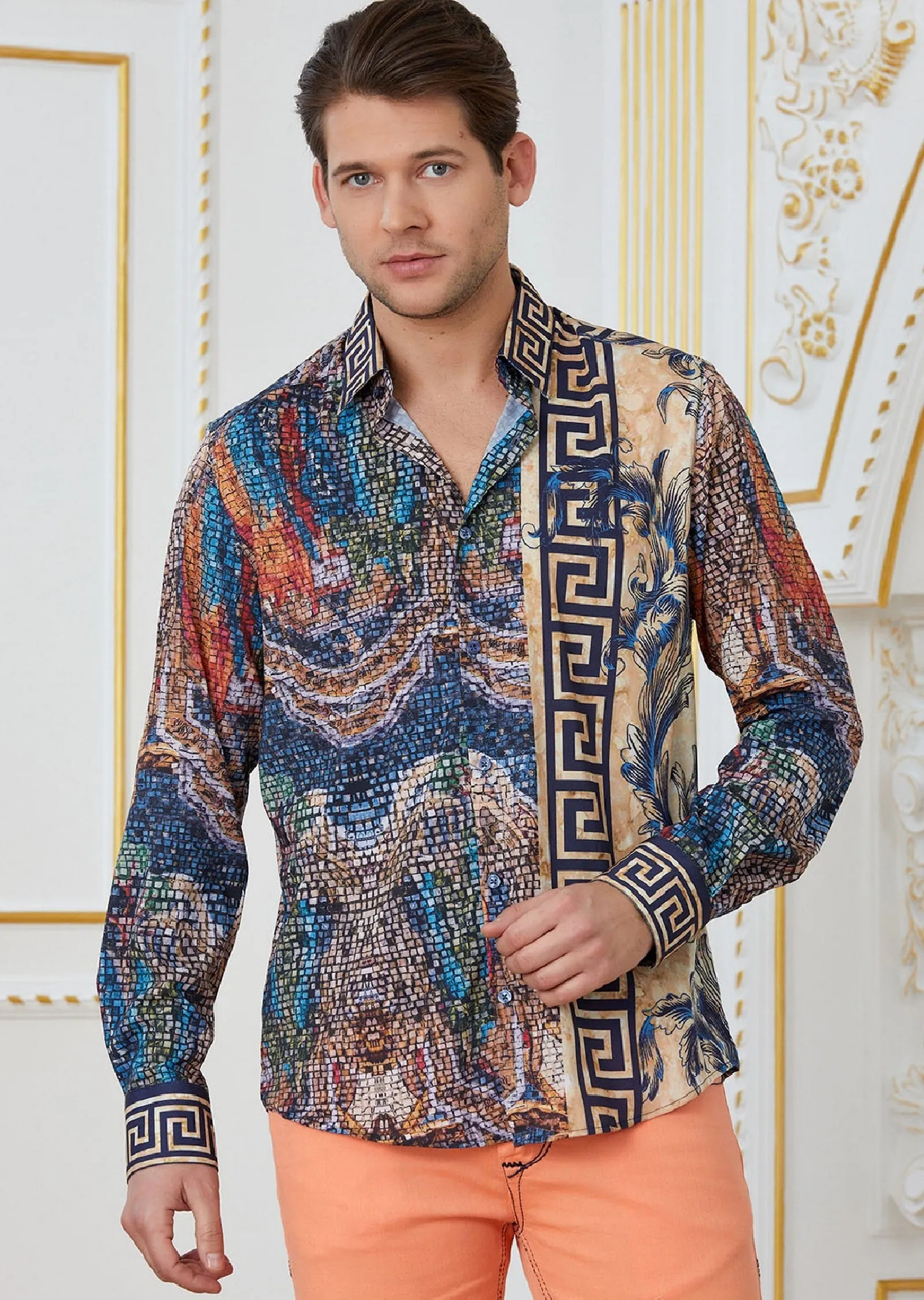 Blue Brown Mosaic Border Shirt