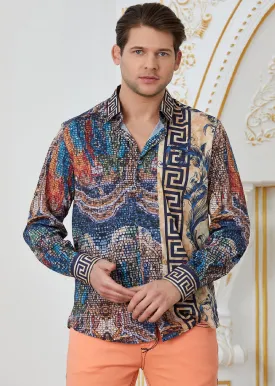 Blue Brown Mosaic Border Shirt