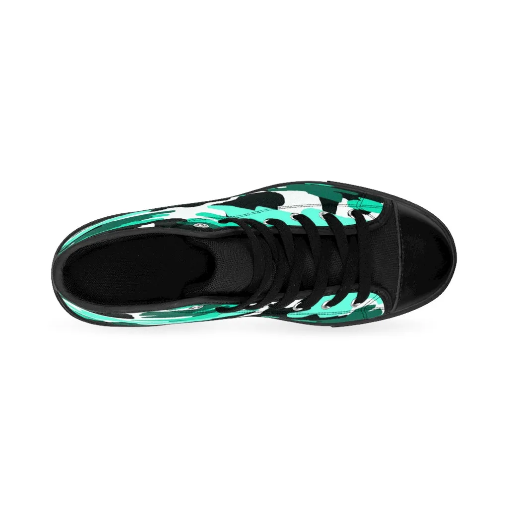 Blue Camo Men's High-top Sneakers, Camoflage Print Men's Designer Tennis Running Shoes