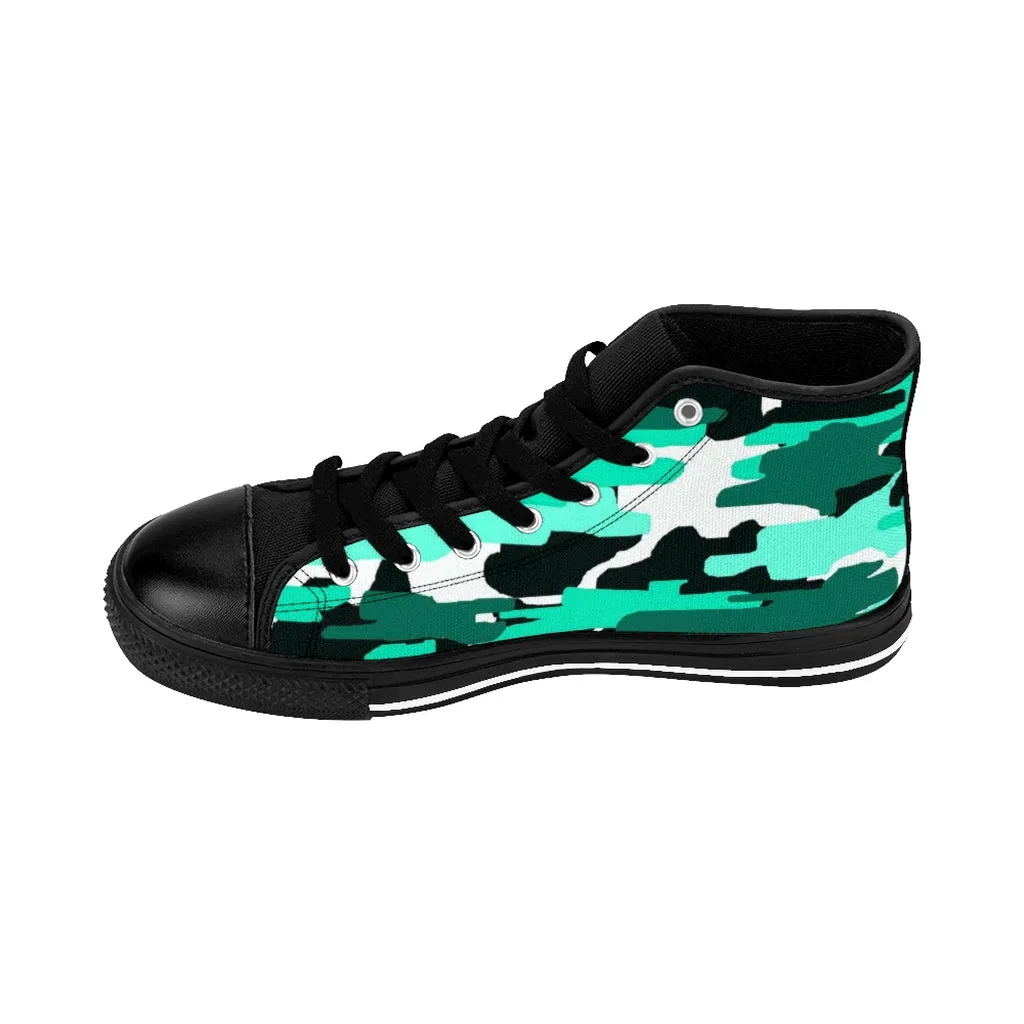 Blue Camo Men's High-top Sneakers, Camoflage Print Men's Designer Tennis Running Shoes