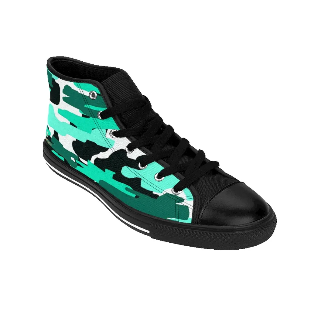 Blue Camo Men's High-top Sneakers, Camoflage Print Men's Designer Tennis Running Shoes