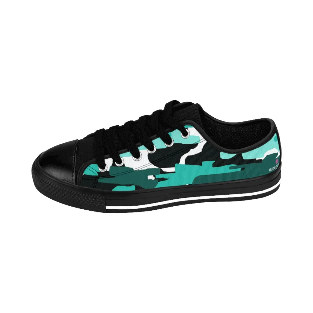 Blue Camo Print Women's Sneakers, Army Military Camouflage Printed Fashion Canvas Tennis Shoes