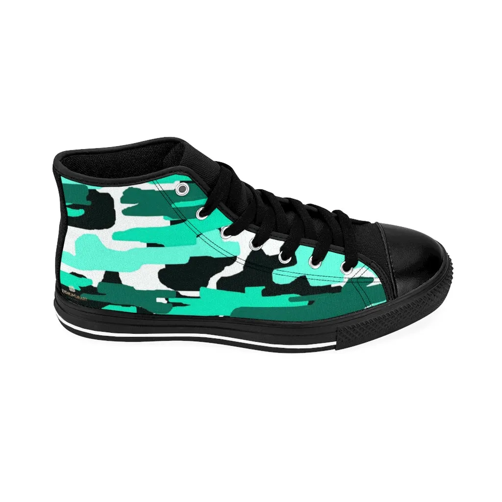 Blue Camo Women's Sneakers, Camoflage Print Designer High-top Sneakers Tennis Shoes