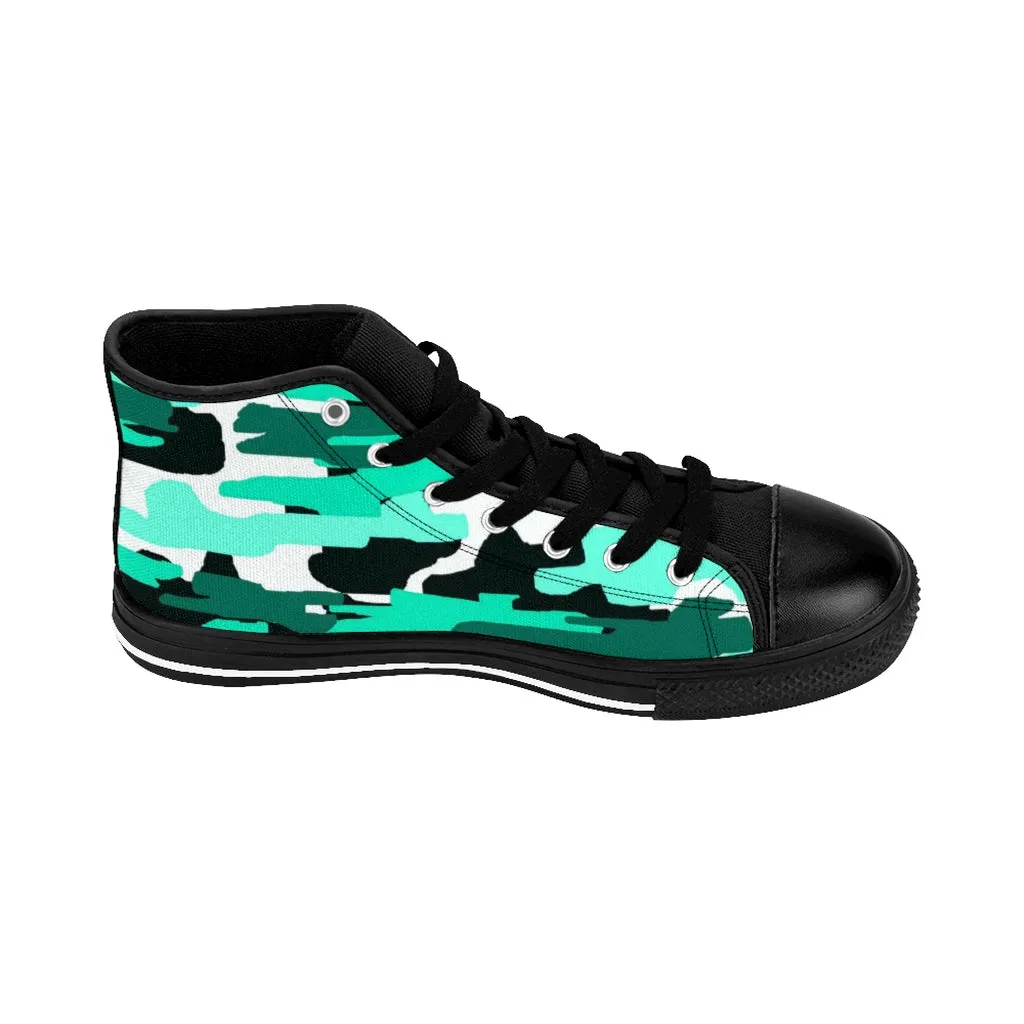 Blue Camo Women's Sneakers, Camoflage Print Designer High-top Sneakers Tennis Shoes