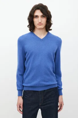 Blue Cashmere V-Neck Sweater