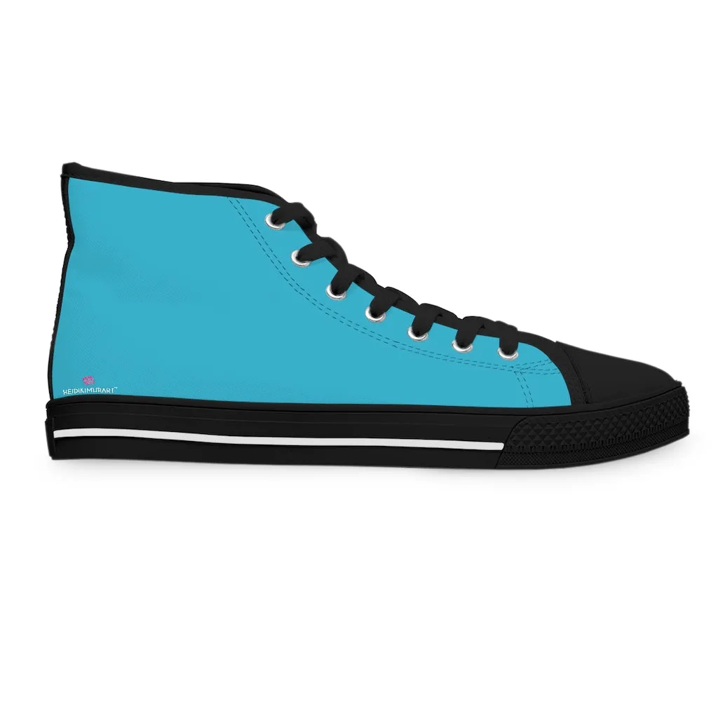 Blue Color Ladies' High Tops, Solid Sky Blue Color Best Women's High Top Sneakers Canvas Tennis Shoes