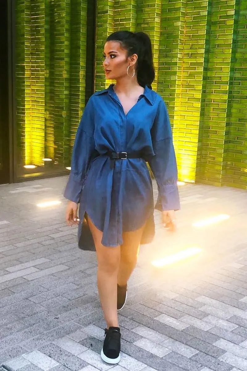 Blue Denim Oversized Shirt Dress - Stormi