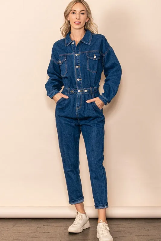 Blue Denim Vintage Look Canvas Denim Jumpsuit Coverall