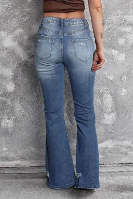 Blue Distressed Flare Jeans