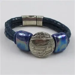 Blue Double Strand Leather Bracelet