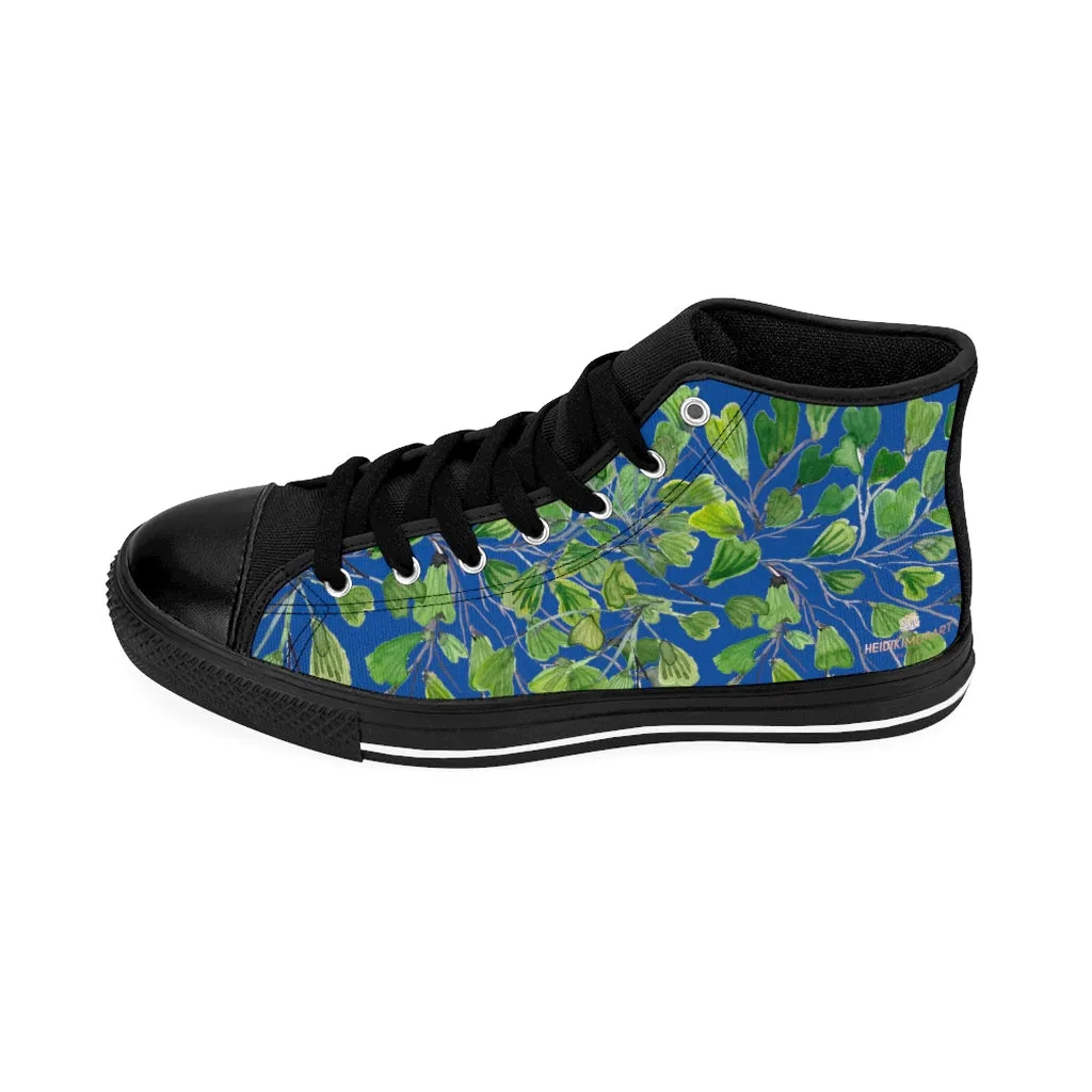 Blue Fern Men's High-top Sneakers, Green Maidenhair Leaf Designer Tennis Running Shoes