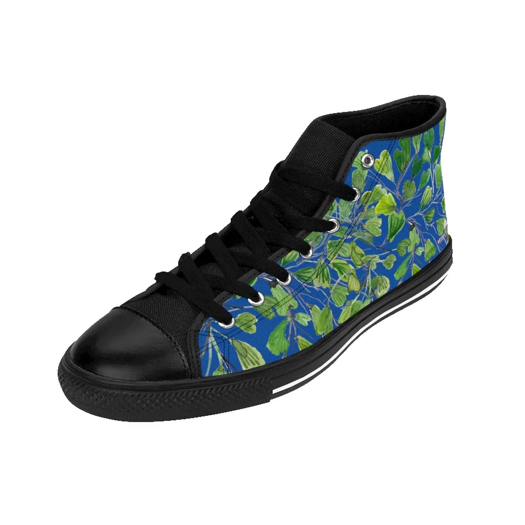 Blue Fern Men's High-top Sneakers, Green Maidenhair Leaf Designer Tennis Running Shoes