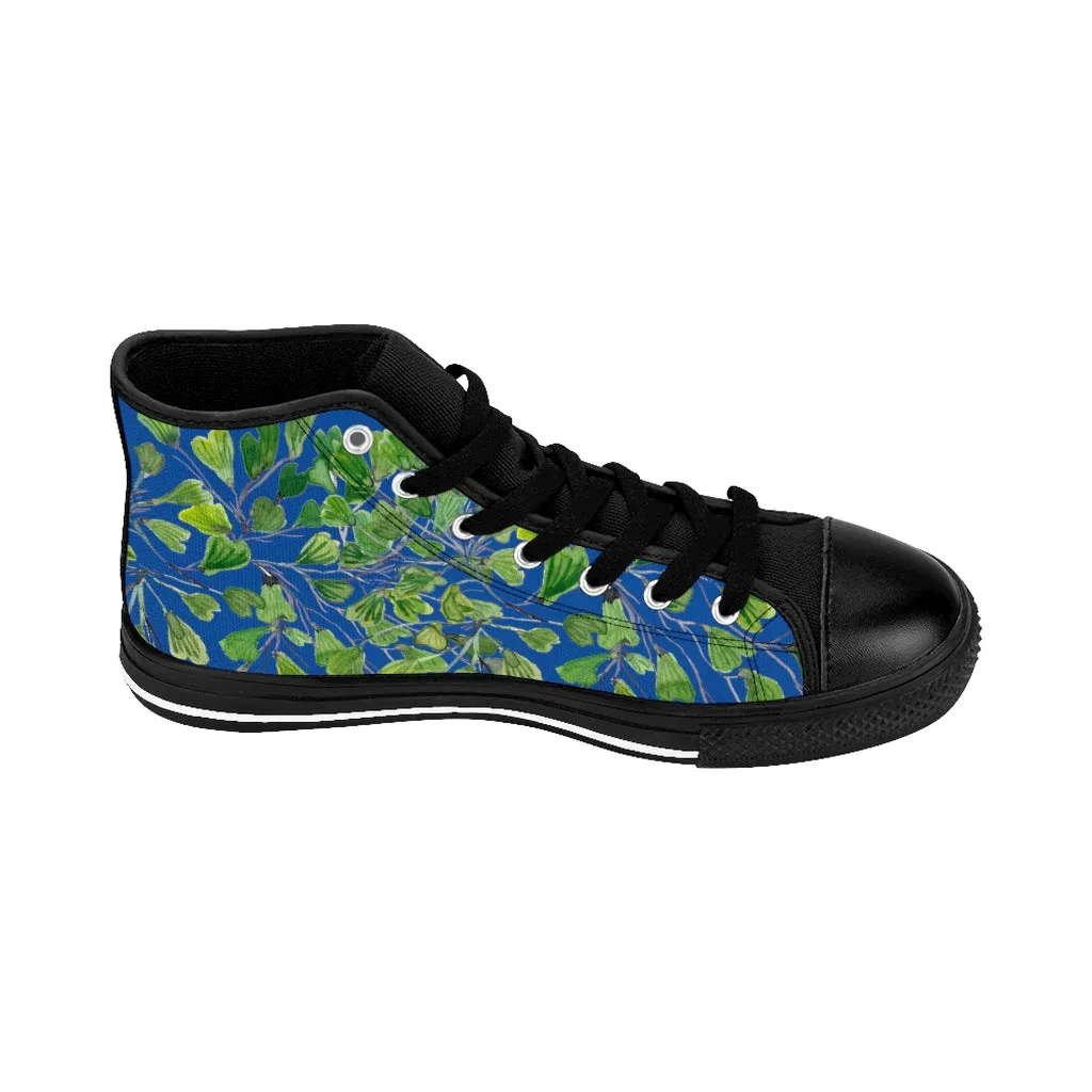 Blue Fern Men's High-top Sneakers, Green Maidenhair Leaf Designer Tennis Running Shoes