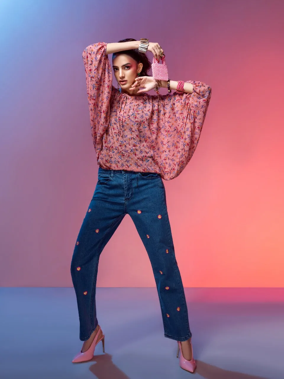 Blue Fever Floral Embroidered Denim