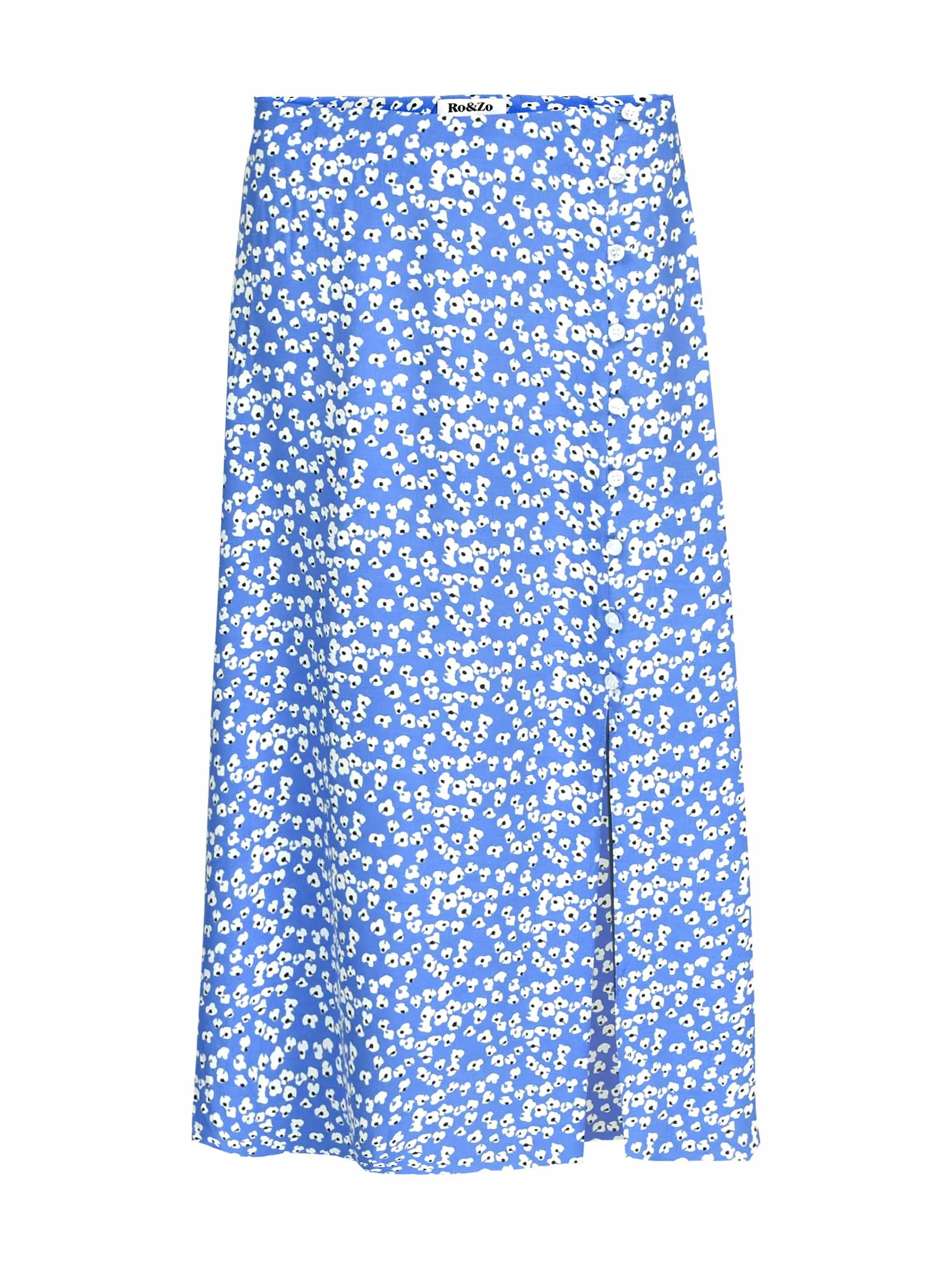 Blue Floral Button Detail Skirt