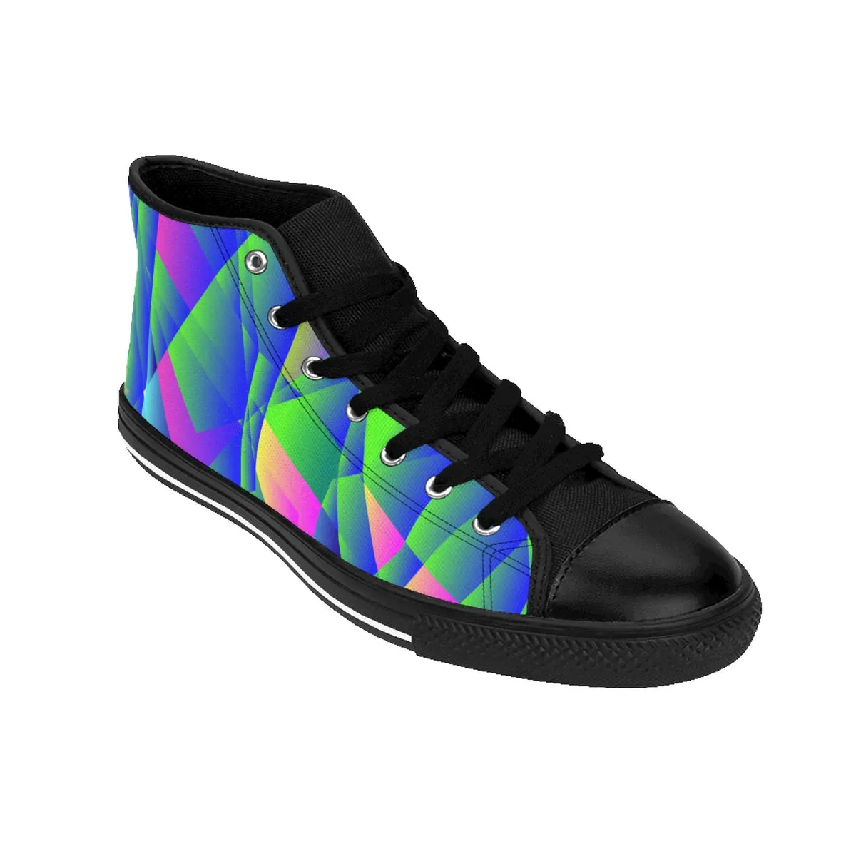 Blue Geometric Men's Sneakers, Purple Diamond Print High-top Best Tennis Running Shoes