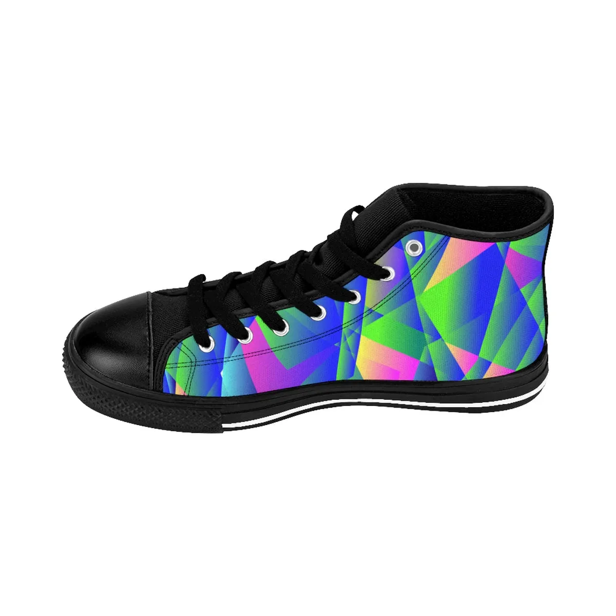 Blue Geometric Men's Sneakers, Purple Diamond Print High-top Best Tennis Running Shoes