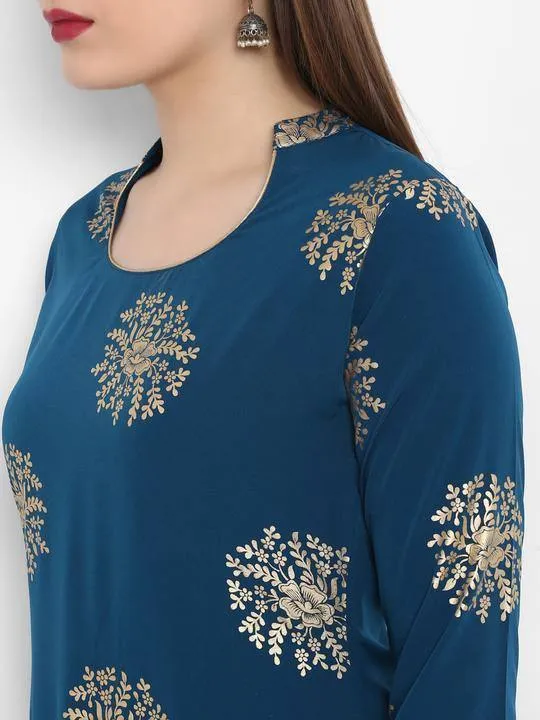 Blue Gold Print Kurta Palazzo Set