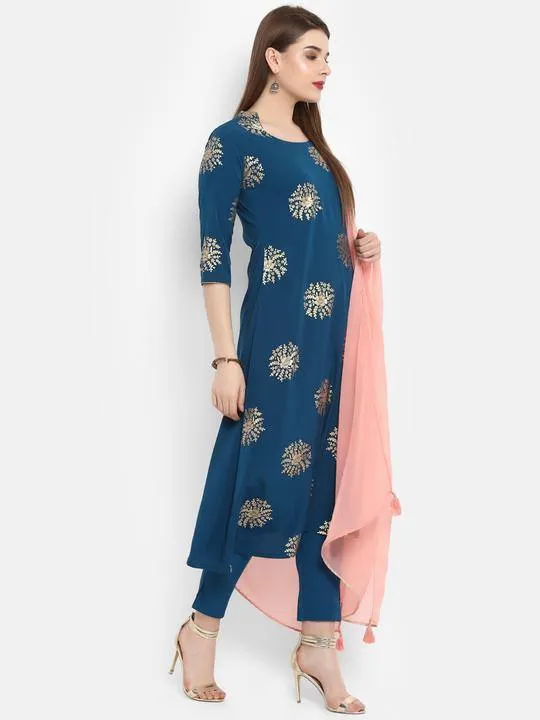 Blue Gold Print Kurta Palazzo Set