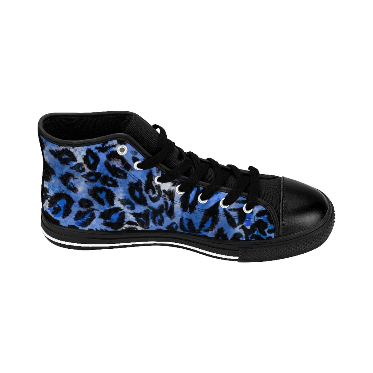 Blue Leopard Men's Sneakers, Animal Print Best  High-top Fashion Running Tennis Shoes