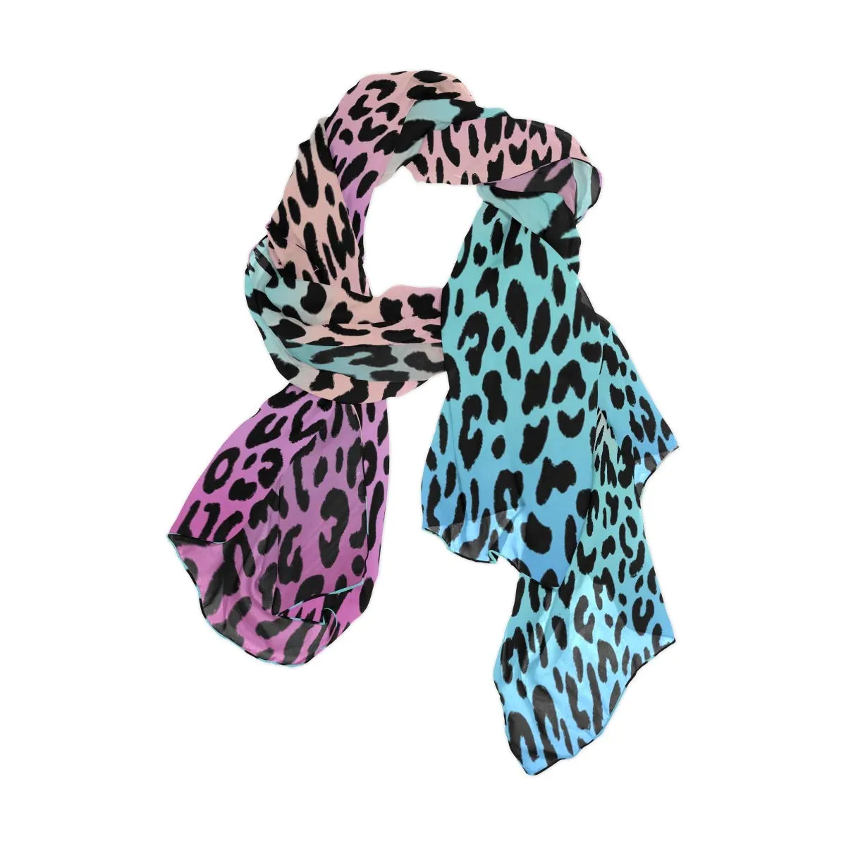 Blue Leopard Print Long Silk Scarf Shawl Wrap